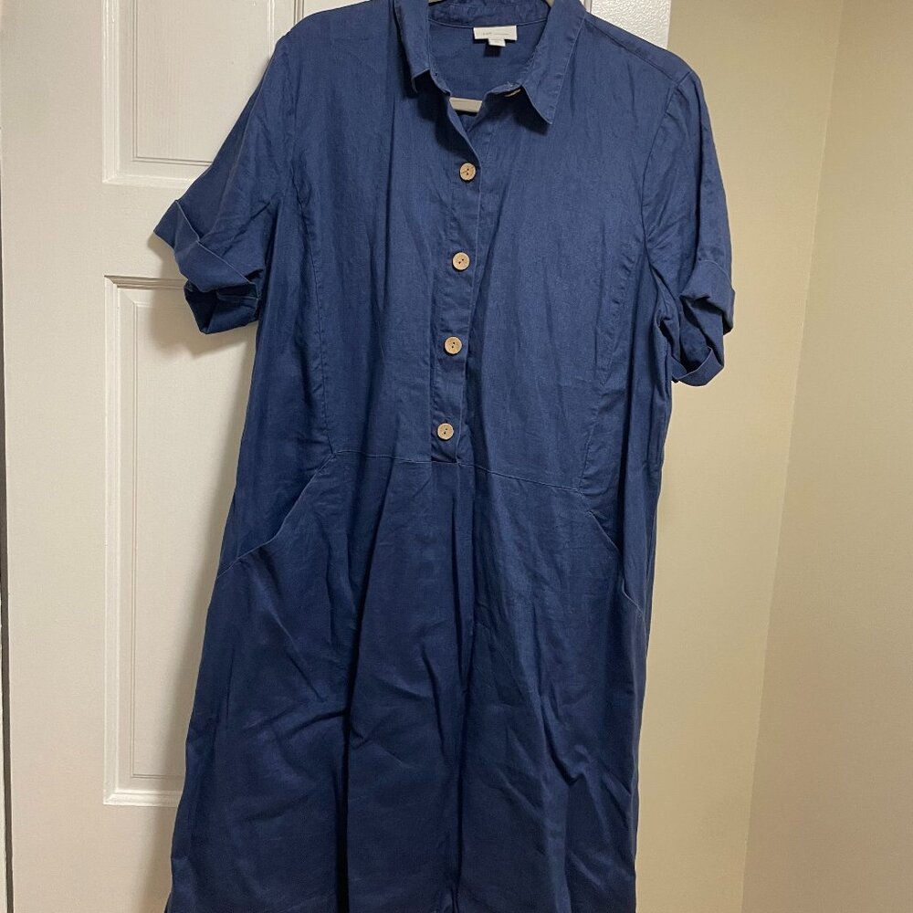 J. Jill Navy Blue 100% Linen Shirt Dress, Size Tall Large